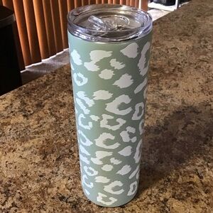 Gorgeous SAGE Green Leopard Print SS Tumbler with Lid